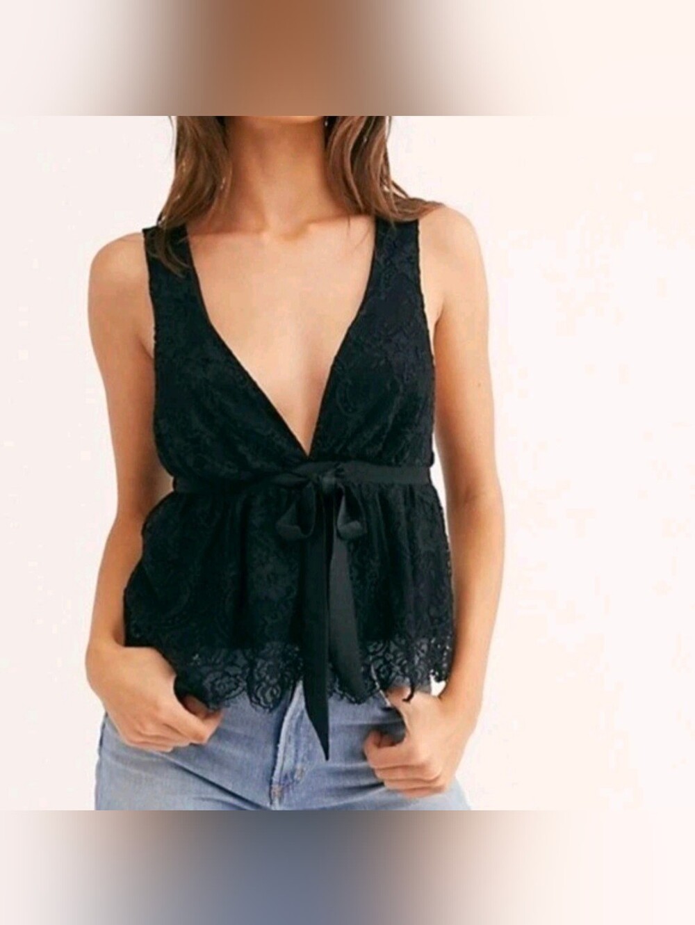 Free People NWT Chante Lace Plunge Tank Top Small